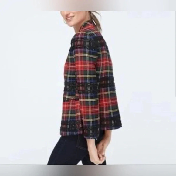 J. Crew Going-Out Lurex Metallic Steward Tartan Blazer Red Plaid Size 4 NWT - Picture 9 of 15